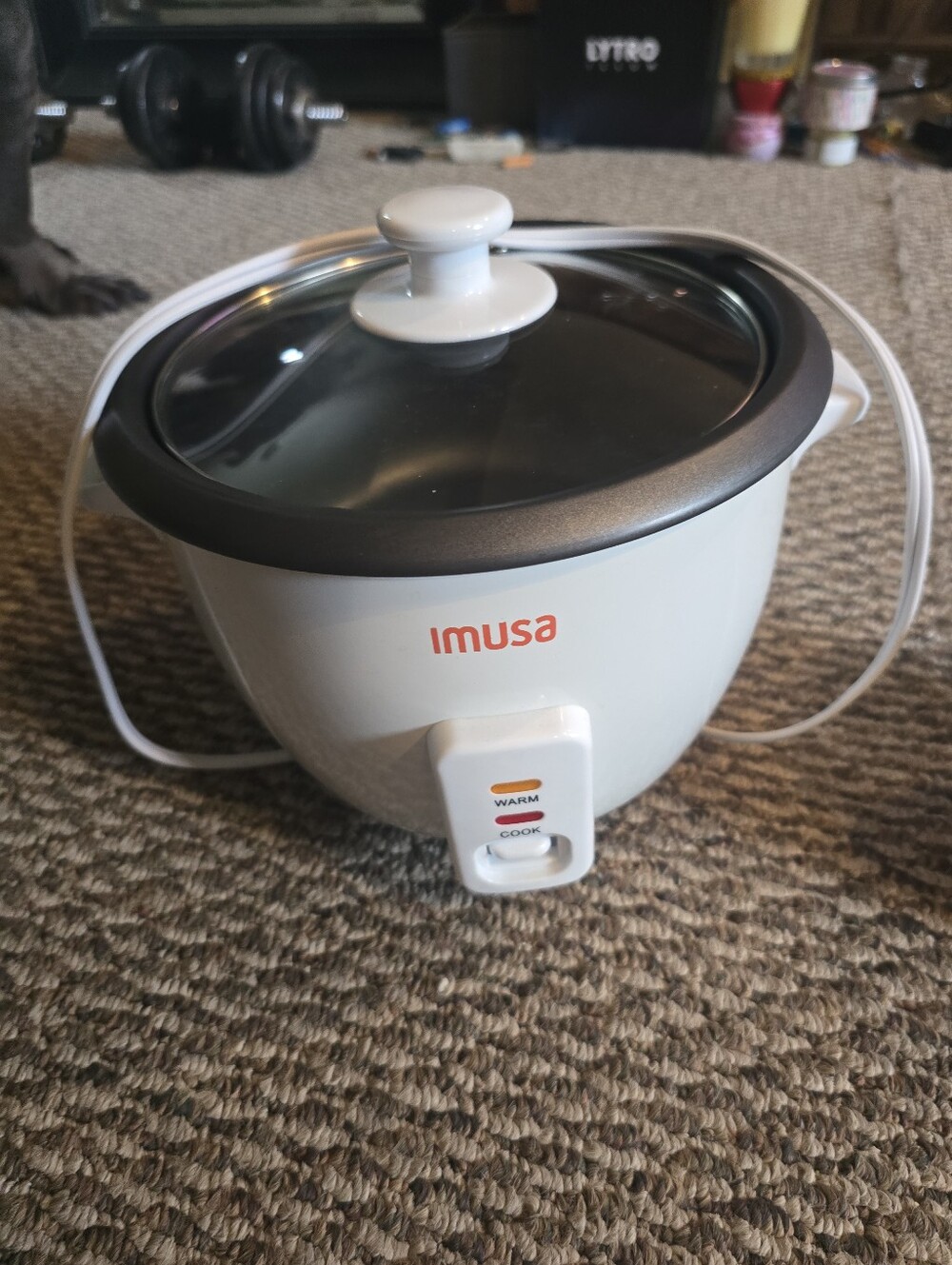 IMUSA White Electric Rice Cooker with Glass Lid